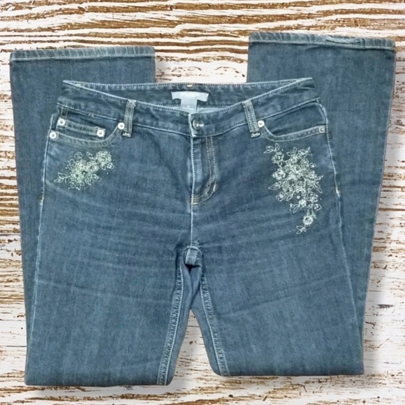 Ann Taylor Petite Embroidered Boot Cut Jeans - Picture 1 of 5